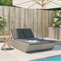 Chaise longue double avec coussins gris clair r&eacute;sine tress&eacute;e