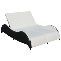 Chaise longue double avec coussin R&eacute;sine tress&eacute;e Noir