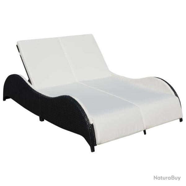 Chaise longue double avec coussin R�sine tress�e Noir