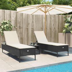 Chaises longues avec coussins lot de 2 noir r&eacute;sine tress&eacute;e