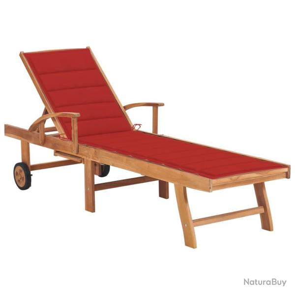 Chaise longue avec coussin rouge Bois de teck solide