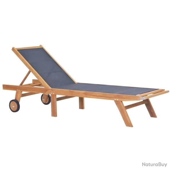 Chaise longue pliable avec roulettes Teck massif et textil�ne
