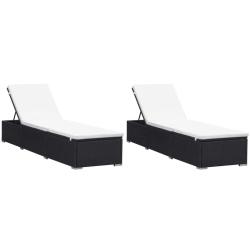 Chaises longues avec coussins lot de 2 R&eacute;sine tress&eacute;e Noir