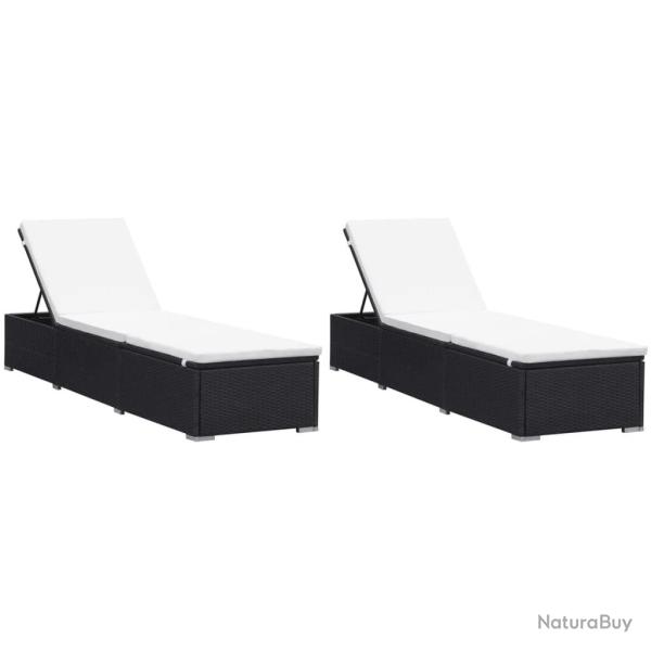 Chaises longues avec coussins lot de 2 R�sine tress�e Noir