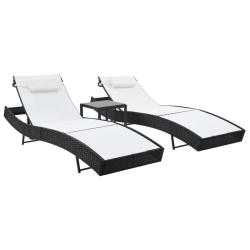 Chaises longues lot de avec table R&eacute;sine tress&eacute;e textil&egrave;ne Noir