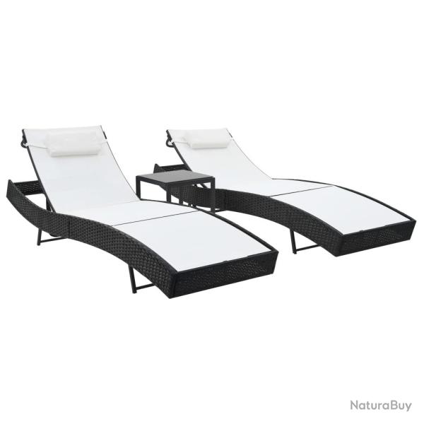 Chaises longues lot de avec table R�sine tress�e textil�ne Noir