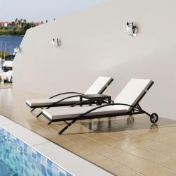 Chaises longues avec table R&eacute;sine tress&eacute;e Noir