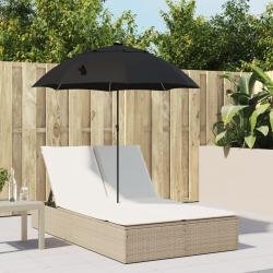 Chaise longue double avec coussins et parasol beige poly rotin