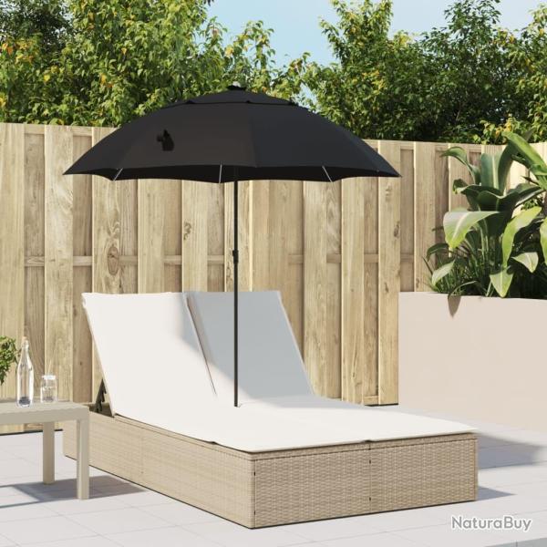 Chaise longue double avec coussins et parasol beige poly rotin