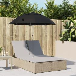Chaise longue double avec coussins et parasol beige poly rotin