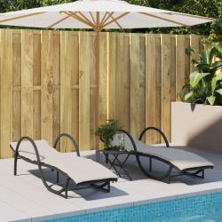 Chaises longues lot de 2 avec coussins noir r&eacute;sine tress&eacute;e