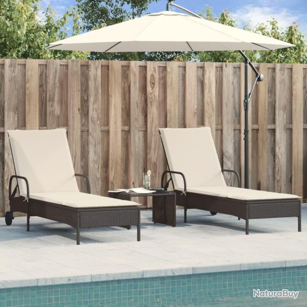 Chaises longues avec coussins lot de 2 noir r�sine tress�e