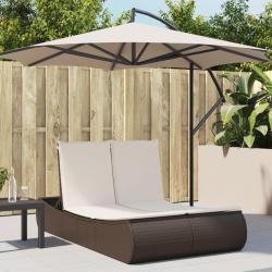 Chaise longue double avec coussins marron r&eacute;sine tress&eacute;e