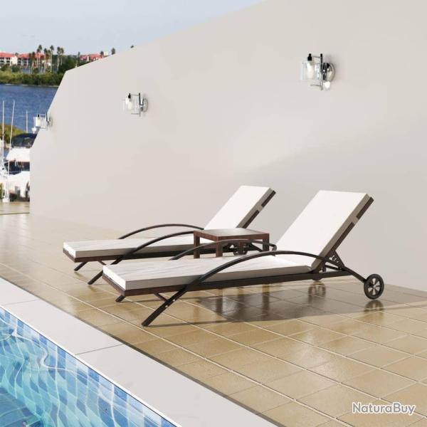 Chaises longues avec table R�sine tress�e Marron