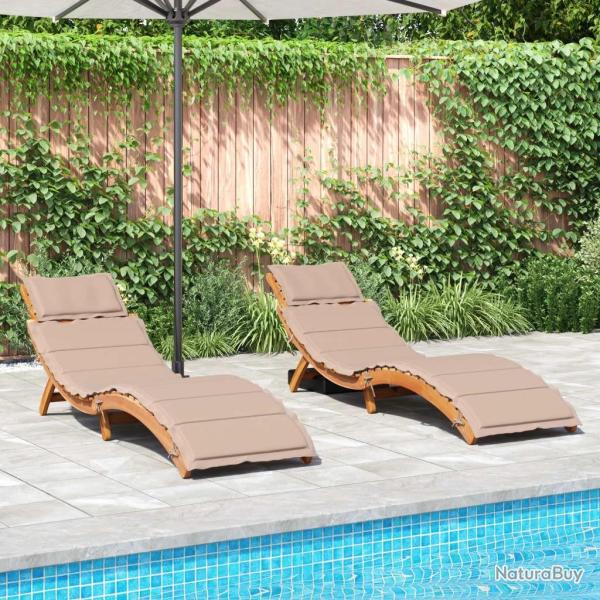 Chaises longues avec coussins lot de 2 taupe bois massif acacia