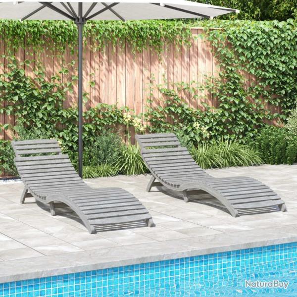 Chaises longues lot de 2 gris 184x55x64 cm bois massif acacia