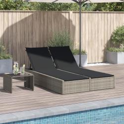 Chaise longue double avec coussins gris clair r&eacute;sine tress&eacute;e