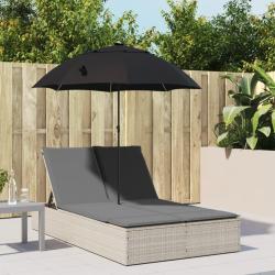 Chaise longue double avec coussins et parasol gris clair rotin