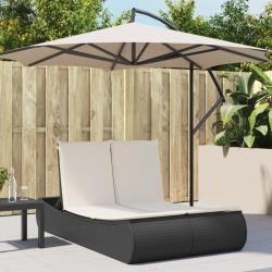 Chaise longue double avec coussins noir r&eacute;sine tress&eacute;e