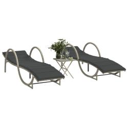 Chaises longues lot de 2 avec table gris clair r&eacute;sine tress&eacute;e