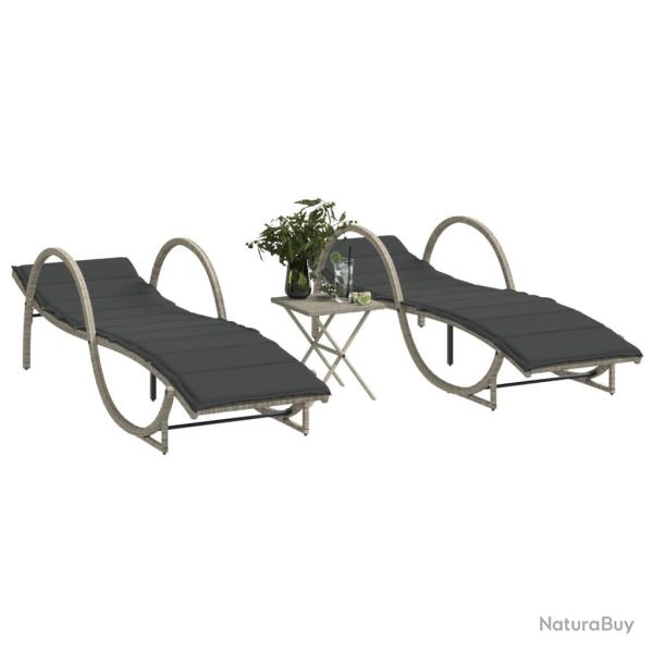 Chaises longues lot de 2 avec table gris clair r�sine tress�e