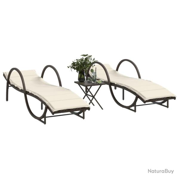 Chaises longues lot de 2 avec table marron r�sine tress�e