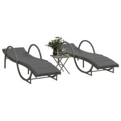 Chaises longues lot de 2 avec table gris r&eacute;sine tress&eacute;e