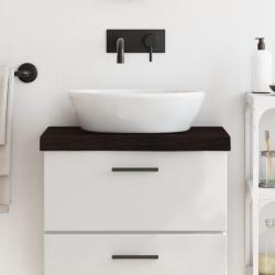 Comptoir de salle de bain marron fonc&eacute; bois massif trait&eacute;