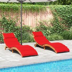 Chaises longues avec coussins lot de 2 rouge bois massif acacia alsavelo
