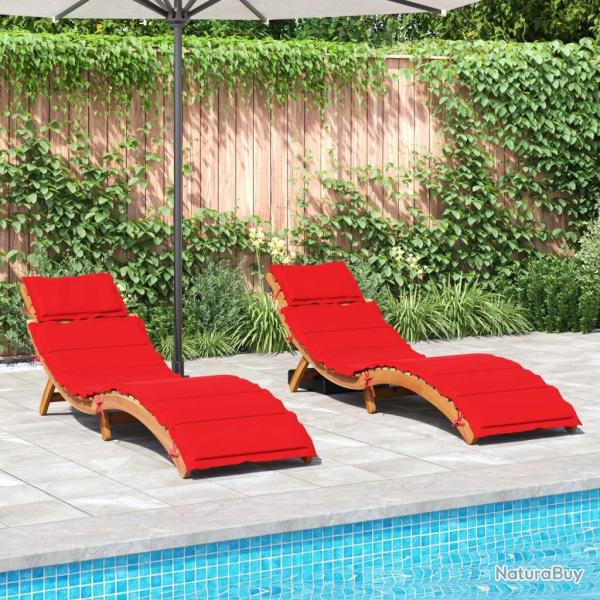 Chaises longues avec coussins lot de 2 rouge bois massif acacia