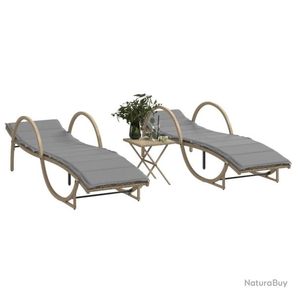 Chaises longues lot de 2 avec table beige r�sine tress�e