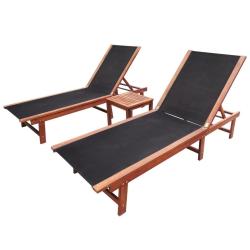 Chaises longues lot de 2 et table Bois d'acacia et textil&egrave;ne