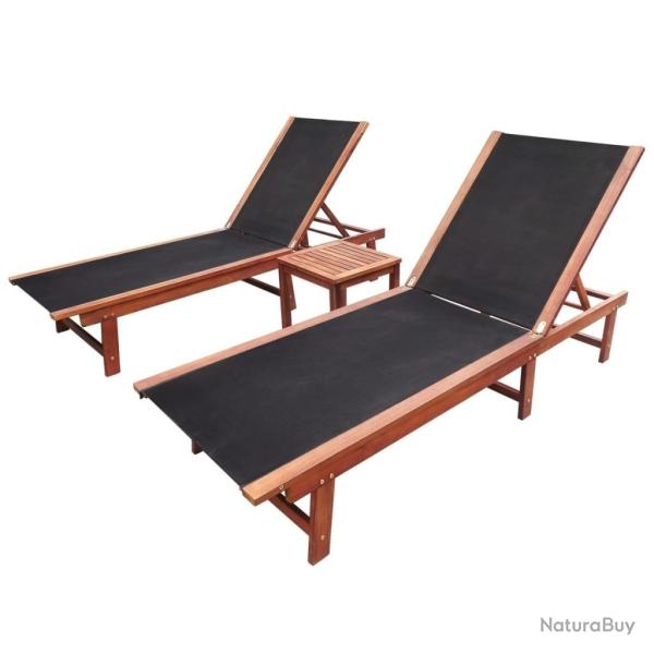 Chaises longues lot de 2 et table Bois d'acacia et textil�ne