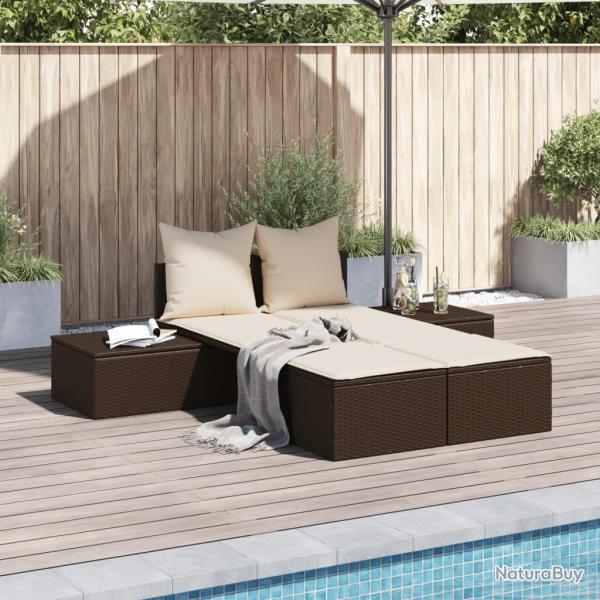 Chaise longue double avec coussins marron r�sine tress�e