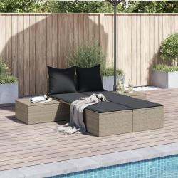 Chaise longue double avec coussins gris clair r&eacute;sine tress&eacute;e