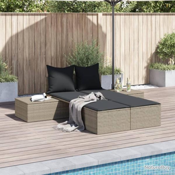 Chaise longue double avec coussins gris clair r�sine tress�e