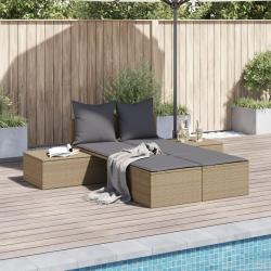 Chaise longue double avec coussins beige r&eacute;sine tress&eacute;e