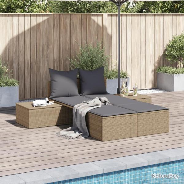 Chaise longue double avec coussins beige r�sine tress�e