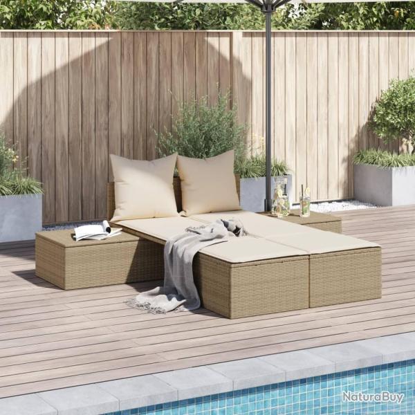Chaise longue double avec coussins beige r�sine tress�e