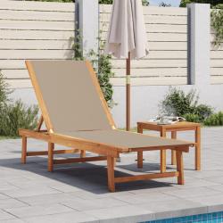 Chaise longue et table taupe bois d'acacia solide et textil&egrave;ne