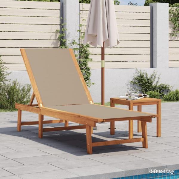 Chaise longue et table taupe bois d'acacia solide et textil�ne