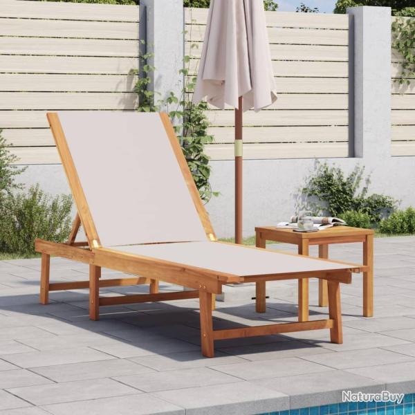 Chaise longue et table gris bois d'acacia solide et textil�ne