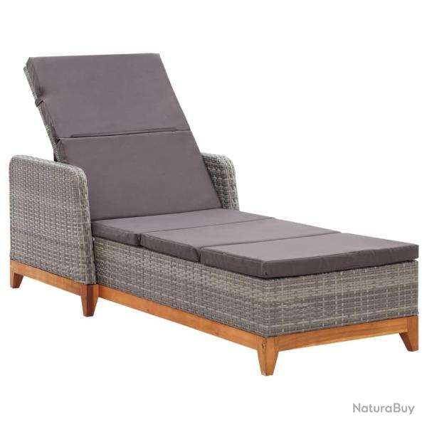Chaise longue R�sine tress�e et bois d'acacia massif Gris