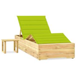 Chaise longue de jardin avec table et coussin Pin impr&eacute;gn&eacute;