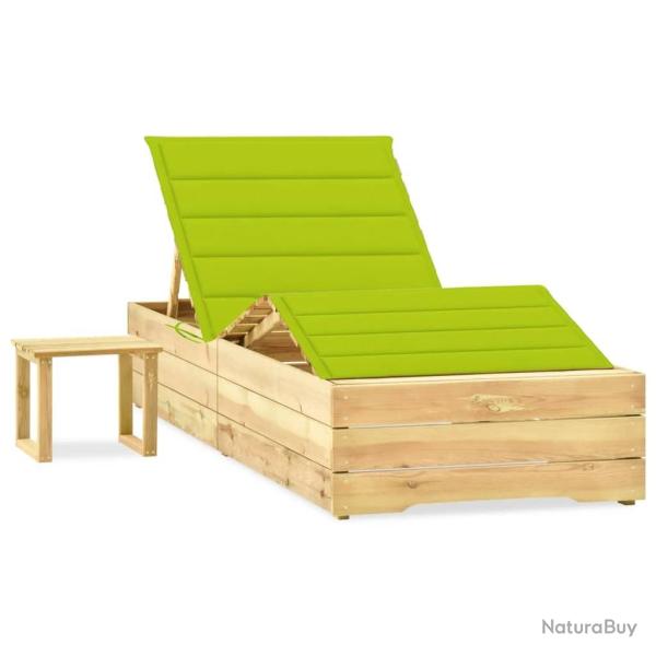 Chaise longue de jardin avec table et coussin Pin impr�gn�
