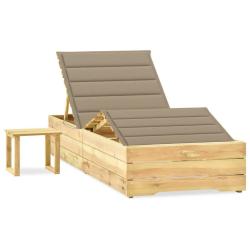Chaise longue de jardin avec table et coussin Pin impr&eacute;gn&eacute;