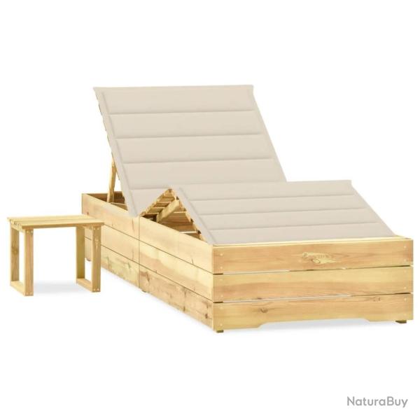 Chaise longue de jardin avec table et coussin Pin impr�gn�