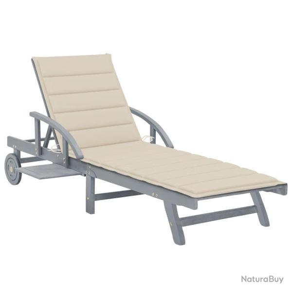 Chaise longue de jardin avec coussin Bois d'acacia solide