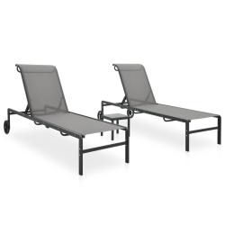 Chaises longues lot de 2 avec table Textil&egrave;ne et acier