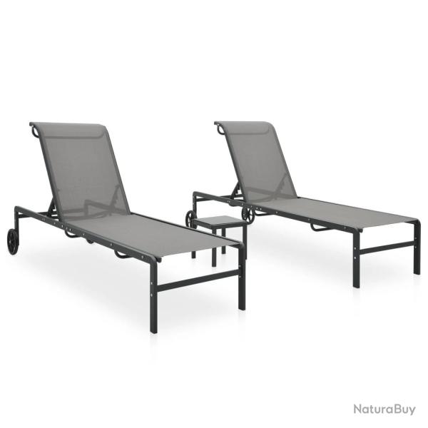 Chaises longues lot de 2 avec table Textil�ne et acier